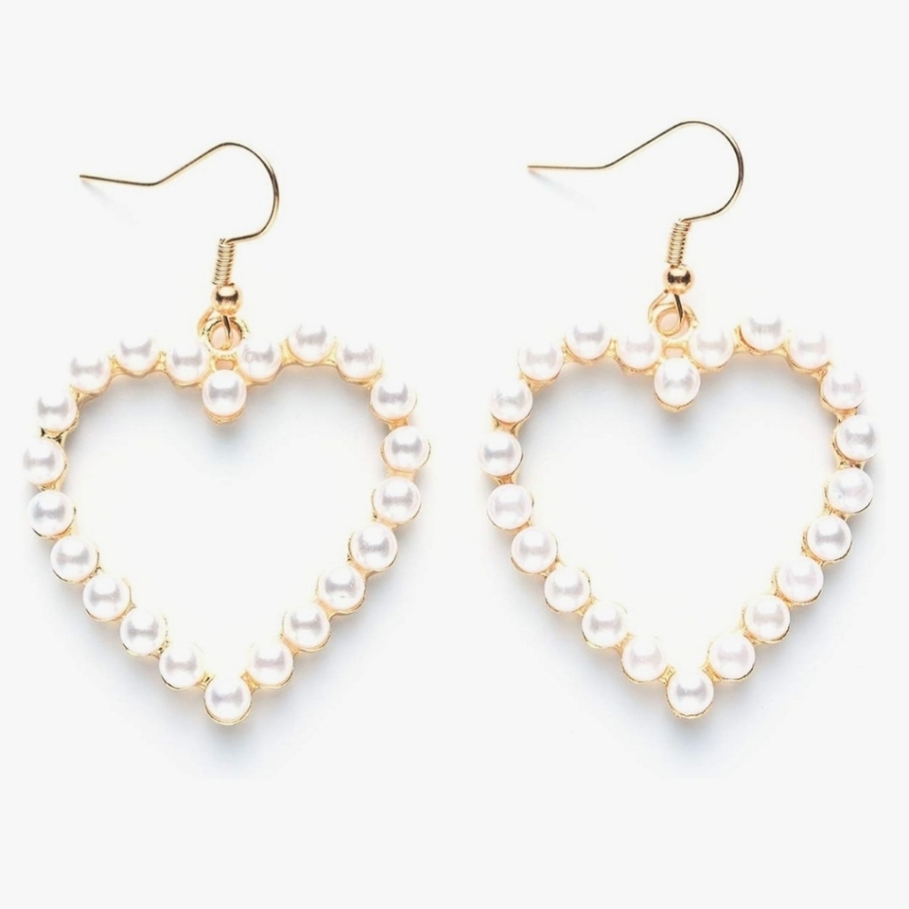 Heart Drop Earrings Fashion Pearl Style Detail